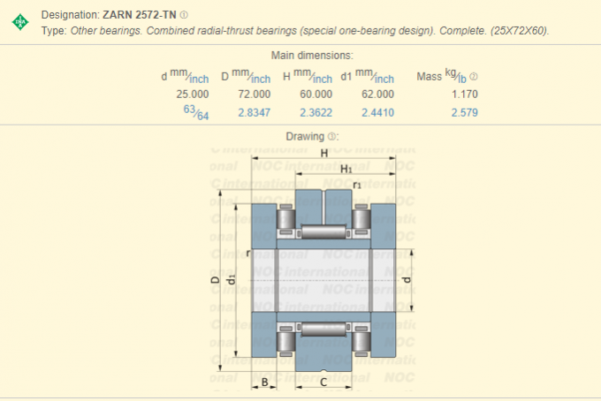 Drawn Cup ZARN 2572-TN Full Complement Needle Roller Bearing , ZARN Series 0