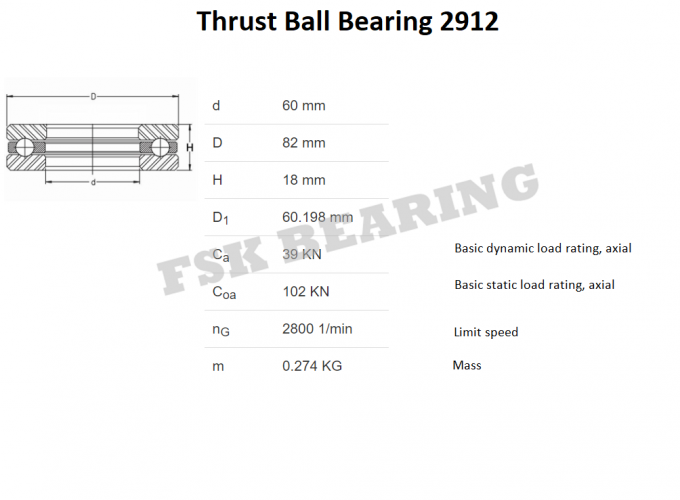 One Way 2912 2913 2914 Thrust Ball Bearings Single Direction Gcr15 Chrome Steel 0