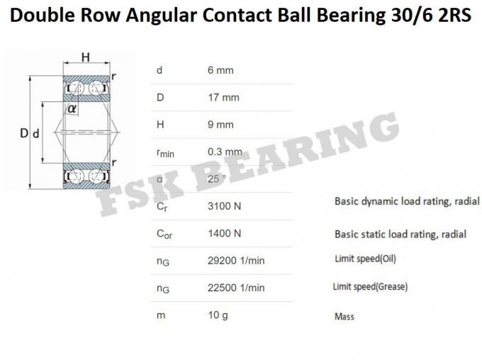 Double Row 30/6 2RS 30/7 2RS 30/8 2RS Miniature Angular Contact Ball Bearing 0